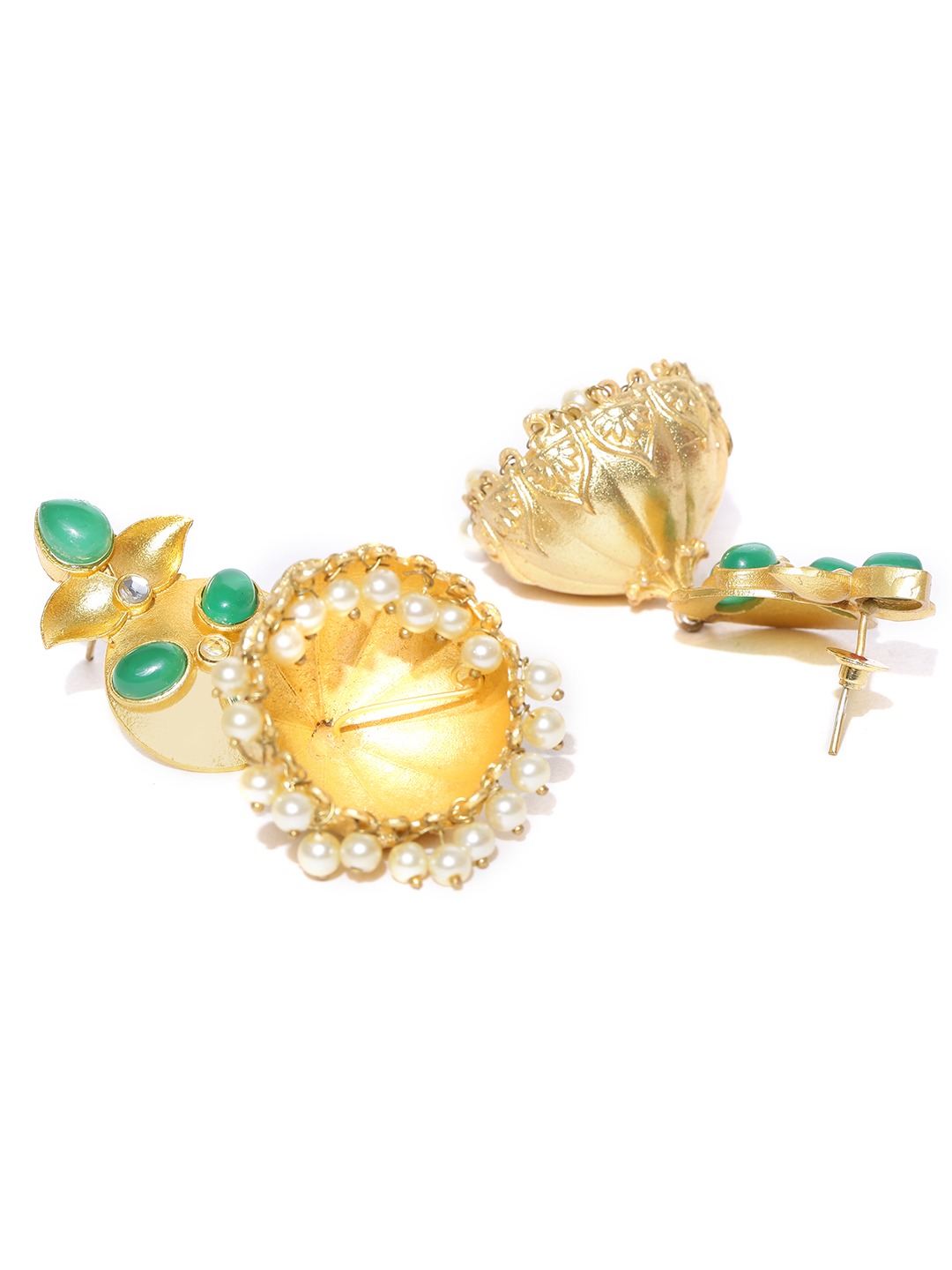 YouBella Green Gold-Plated Dome Shaped Jhumkas